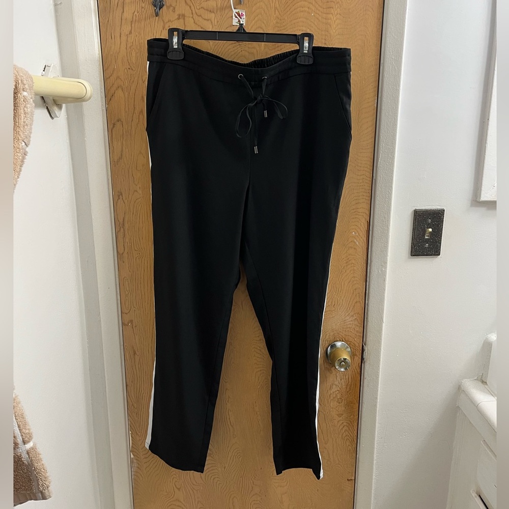 Black Track Pants with White Stripes